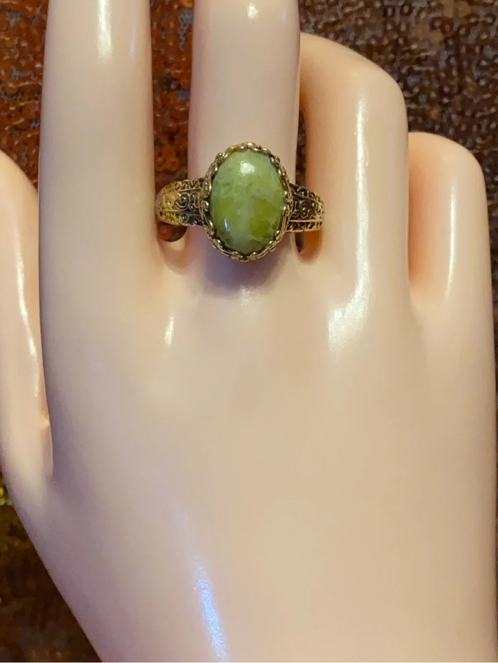 EverTrue Connemara Marble Celtic Filigree Ring 6.35ctw Size 10 NWT